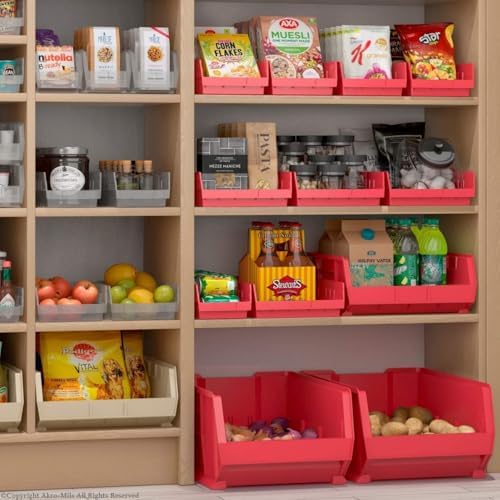 Akro-Mils 30158 Heavy Duty Plastic Shelf Bins, 18"x 8"x 4", Red, 12-Pack