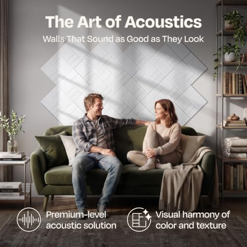 Acoustic Panels 12-Pack Soundproof Wall Panels 12"x12"x0.4" Decorative Sound Dampening for Your Home, Office, Studio, Bedroom & More with Unique GridFrame Carving [White]