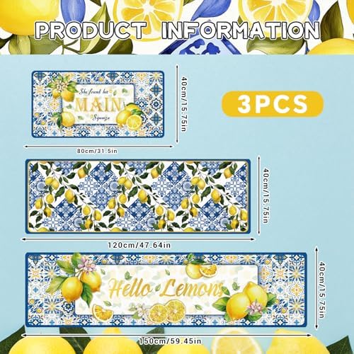 Lemon Kitchen Rugs, Yellow and Blue Lemon Print Kitchen Mats