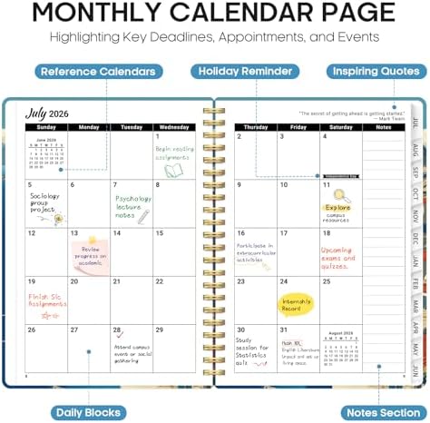 Planner 2026-2027, Monthly & Weekly Jul 2026-Jun 2027 Calendar Book | 6.3" x 8.5", Hardcover Spiral Planner with Tabs, School & Daily Pretty Agenda for Women, Students, Teachers, Coastal Beacon