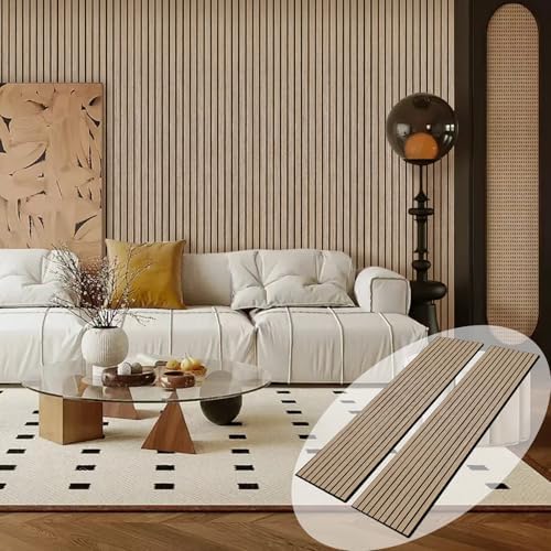 Acoustic Wood Wall Panels, 2 PCS Slat Wall Panels - Walnut Veneer Soundproof Panels for Home & Office, 94.5" Extra-Long Easy Peel & Stick Panels for Walls (11.8"W x 94.5"L)