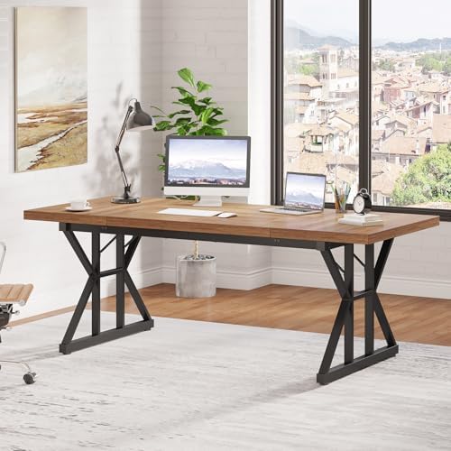 Tribesigns 70.8-Inch Executive Desk, Large Computer Office Desk Workstation, Modern Simple Style Laptop Desk Study Writing Table Business Furniture for Home Office (Light Brown, 70.8 Inch)