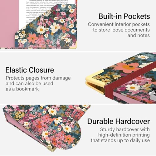 3 Ring Binder 2 Inch for Letter Size 8.5" x 11" Paper, Clipboard Binder with 5 Tabbed Dividers with Pockets, Plastic Folder and 40 Divider Stickers, School and Office Supplies, Colorful Flowers