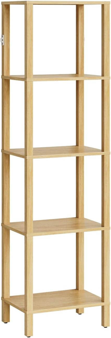 Open Book Shelf, 5 Tier Tall Bookshelf, Freestanding Shelf Narrow Bookcase with Open Shelves, 14.96" x 10.63" x 53.54", Book Shelves for Living Room, Office, Study, Oak
