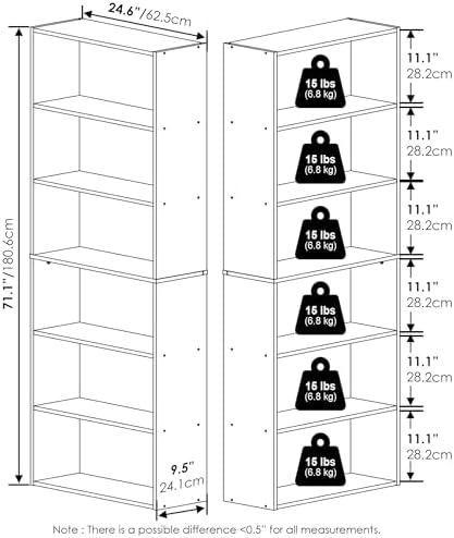 Furinno Jaya 6-Tier Book Shelf Set of 2, with Open Shelf, White