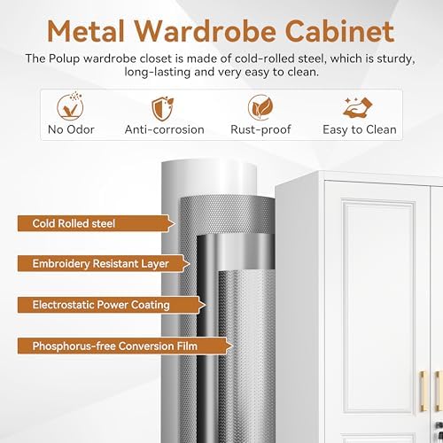 Polup 71" Tall Metal Armoire Wardrobe Closet with Doors and Lock