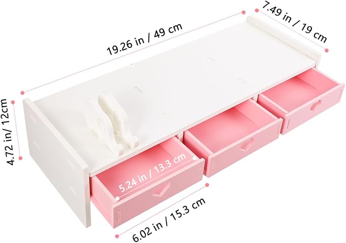 Pink Monitor Riser, Space-Saving Elevated Stand with Smooth Edges for Keyboard Storage, Ergonomic Desktop Organizer for Home & Office, 19.29x7.48x3.93In