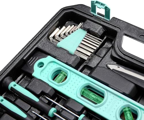 Amazon Basics 142-Piece Household Tool Kit for Home Repair, Hand Tools with Storage Case, 13.39 x 9.25 x 2.95 inch, Turquoise