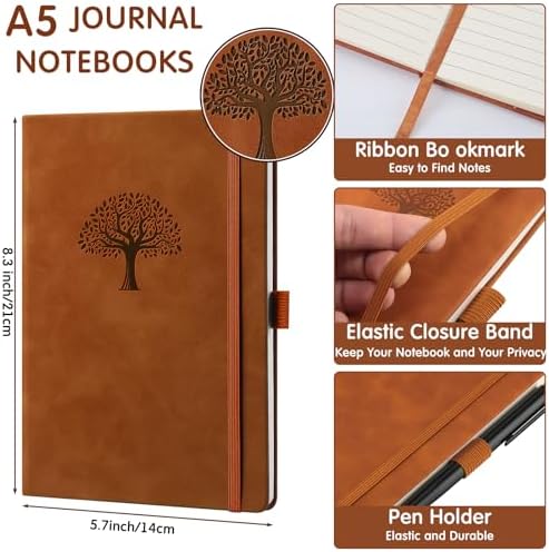 Qeeenar 24 Pack Leather Journals Bulk A5 Hardcover Notebooks, Brown