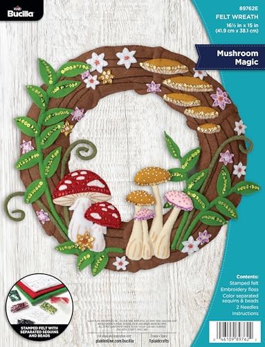 Bucilla Felt Applique Wreath Making Kit, Mushroom Magic, Perfect for DIY Arts and Crafts