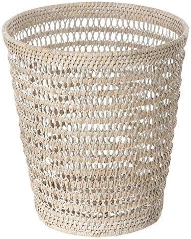 Kouboo La Jolla Rattan Mesh Waste Basket, Wicker Trash Can, White Wash