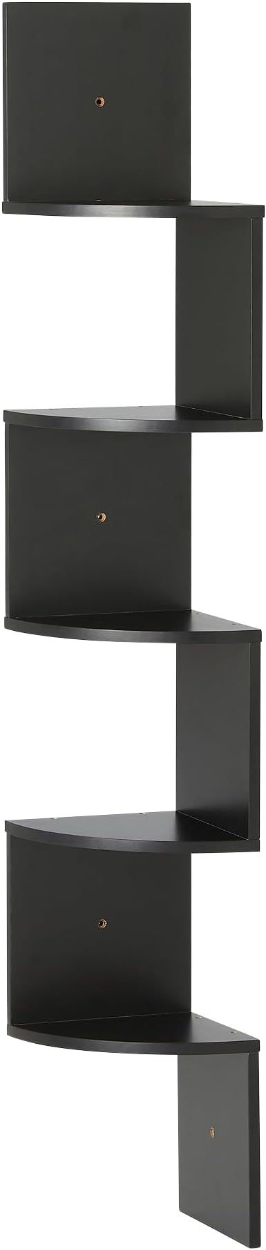 Amazon Basics 5-Tier Corner Shelf, Wall-Mounted, Floating Corner Bookshelf for Living Room, Bedroom, Bathroom, Home Office, 7.8"D x 48.5"W x 7.8"H, Black