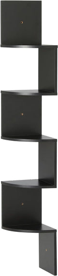 Amazon Basics 5-Tier Corner Shelf, Wall-Mounted, Floating Corner Bookshelf for Living Room, Bedroom, Bathroom, Home Office, 7.8"D x 48.5"W x 7.8"H, Black