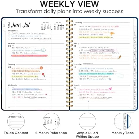 Planner 2026-2027, Weekly & Monthly Academic Calendar, Jul 2026 – Jun 2027