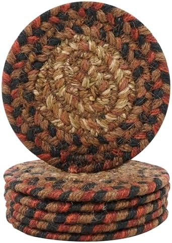 Homespice Gingerbread Braided Coasters for Country Decor, Round 4" Set of 6