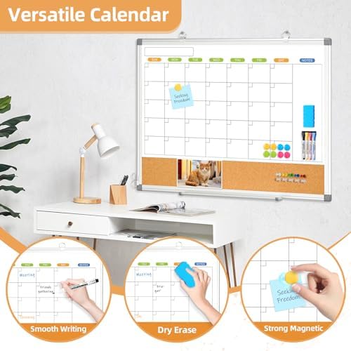 Calendar Whiteboard for Wall, 36" x 24" Dry Erase Monthly White Board