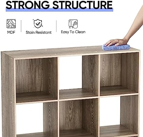 9 Cube Storage Shelf Organizer, Wood Bookshelf Organization Unit, Cube Shelves for Home Office Bedroom Living Room, Natural