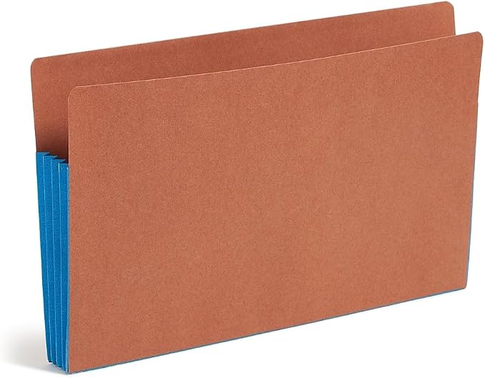 Smead End Tab File Pocket, Reinforced Straight-Cut Tab, 3-1/2" Expansion, Extra Wide Legal Size, Redrope with Blue Gusset, 10 per Box (74679)