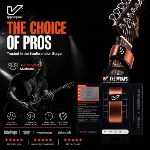 Gruv Gear Fret Wrap & Guitar Mute, Fretwrap for Acoustic, Electric & Bass | String Dampener Recording, Tapping & Practice Accessory (1 Pack, Small Bronze, Fits 4 String Bass, 6 String Guitar)