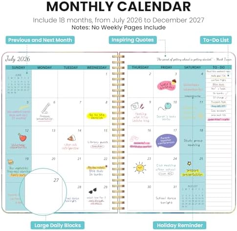 Monthly Planner 2026-2027, 18-Month Aesthetic Calendar, Jul 2026-Dec 2027