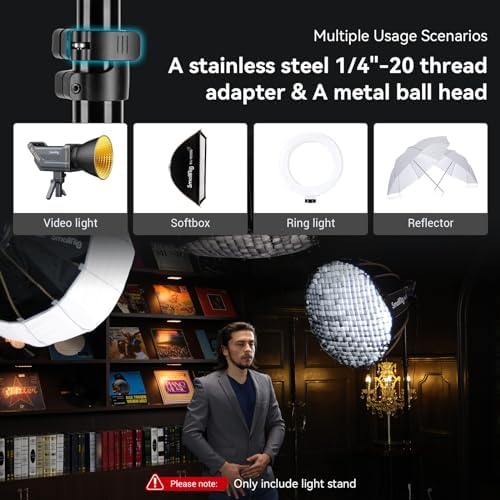 SMALLRIG RA-S200 Photography Light Stand, 6.6ft Aluminum Lighting Tripod