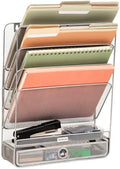 Mind Reader 4-Tier Vertical File Storage, Desktop Organizer, Wall Mount, Office, Metal Mesh, 12.5"L x 4"W x 16.5"H, Silver