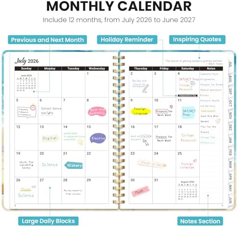 ZOTIA Planner 2026-2027 Jul 2026-Jun 2027 Academic Monthly & Weekly Planner