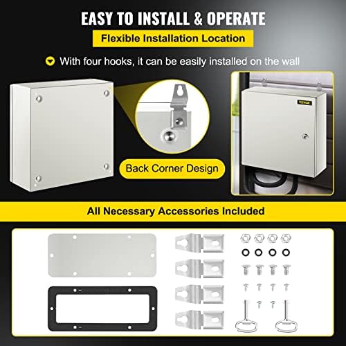 VEVOR NEMA Steel Enclosure, 16 x 16 x 6'' NEMA 4X Steel Electrical Box, IP66 Waterproof & Dustproof, Outdoor/Indoor Electrical Junction Box, with Mounting Plate