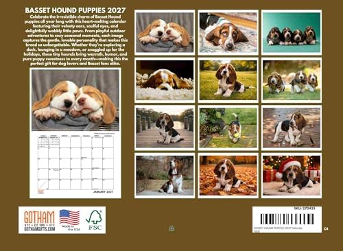 Basset Hound Puppy Calendar 2027 Monthly Wall Calender 12 Month
