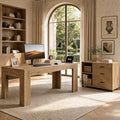 Tribesigns L Shaped Executive Office Desk with Drawers, Light Brown
