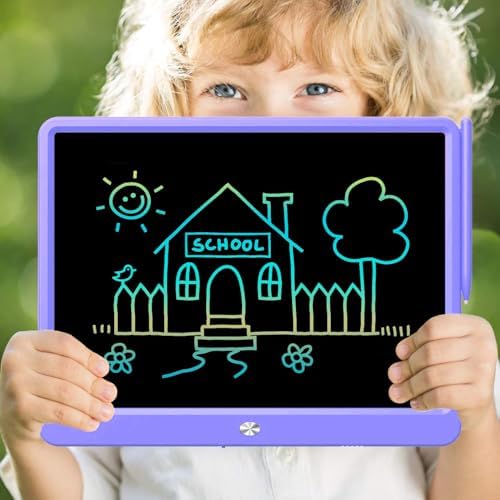 FLUESTON LCD Writing Tablet, Doodle Board Toys Gifts for 3-8 Year Old Girls Boys, 12 Inch Colorful Electronic Board Drawing Pad for Kids, Christmas Gifts for Toddler Educational Learning Travel,Purple