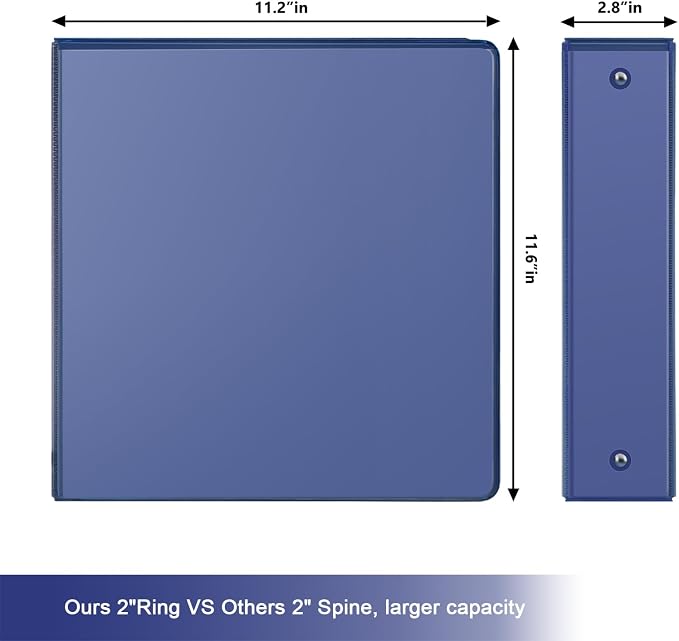 COMIX Sturdy 2 Inch 3 Ring Binder with Clear View Cover | 2"Heavy Duty Round Ring,PVC-Free Board,Holds 450 Letter Sheets,Wholesale for Offices & Classrooms,6 Pack (Dark Blue)