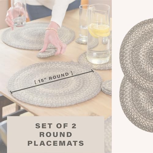 Homespice Grey Cloud Jute Braided Placemats, Round 15" Set of 2