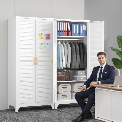 Polup Metal Armoire Wardrobe Closet with Doors, 71" Tall Wardrobe Cabinet