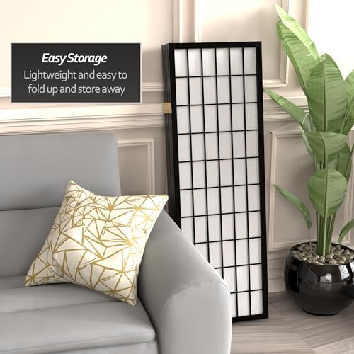 4 ft. Short Window Pane Shoji Screen - Black - 6 Panels