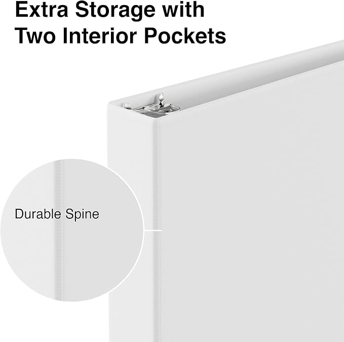Staples Economy 1‑Inch 3‑Ring View Binder, White, Clear Overlay, Lightweight Round Rings, Budget Organization for School & Office, 3‑Pack