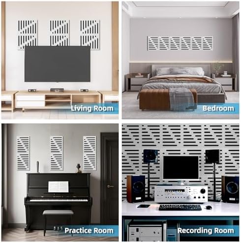 Art3d High-Density Acoustic Panel, Stripe Design, 16 x 12 in, 6-Pack, White