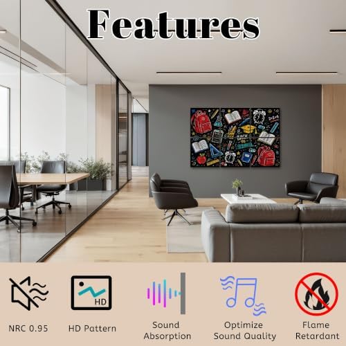 6 Pack Art Acoustic Panels Sound Absorbing Colorful Back to School Chalkboard Supplies Decorative Soundproof Wall Panels Self Adhesive for Home Recording Studios 72"x48"