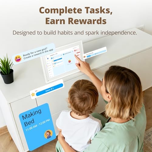 Digital Touchscreen Calendar 10.1 Inch – Interactive Electronic Calendar & Smart Family Hub with Cross-Device Sync, Schedules Reminders, Chore Chart, Rewards & Photo Display, Desk Mount