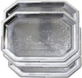 (Pack of 4) Elegant Floral Engraved Serving Tray Chrome Plated Steel Plate Platter Decorative Wedding Birthday Party Shiny Silver Color (Octagonal 20.1" x 13.8")
