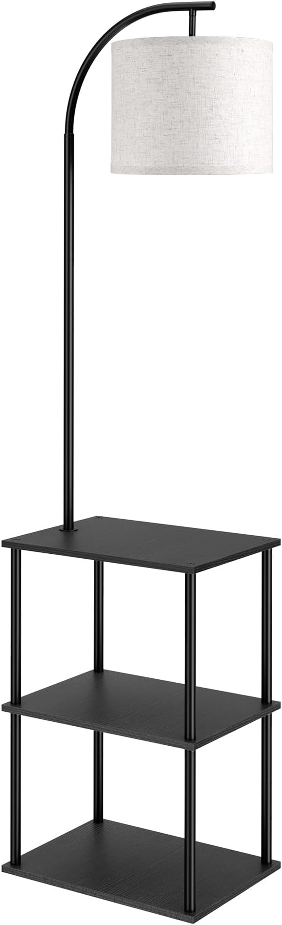 Floor Lamp with Table, Night Stand with Lamp, Narrow Side Table with 3CCT LED Bulb, Small Coffee Table, Modern End Table with Storage Shelves for Living Room Bedroom Home Décor, Black