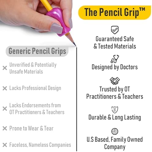 The Pencil Grip Original Pencil Grippers 6 Pcs, Improves Kids Handwriting, Ergonomic Pen Holder for Righties & Lefties, Ideal for Kids, Toddlers, Adults, Writing Tool with Finger Cushion (Pack of 3)
