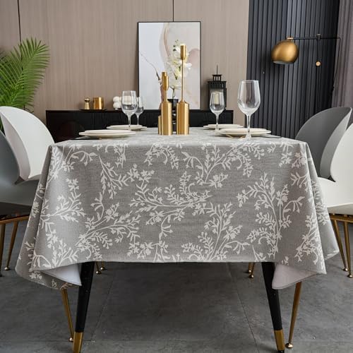 LIBERECOO Vinyl Tablecloth with Flannel Backing –Indigo Botanical Charm, Waterproof, Wipeable, Durable Table Cover – 4 Colors