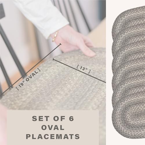 Homespice Grey Cloud Jute Braided Placemats, Oval 13x19 Set of 6