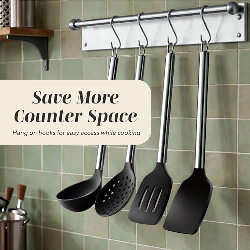 COOK WITH COLOR Silicone Cooking Utensils, Kitchen Utensil Set, Easy to Clean Silicone Kitchen Utensils, Cooking Utensils for Nonstick Cookware, Kitchen Gadgets Set, 10 Pieces, Black