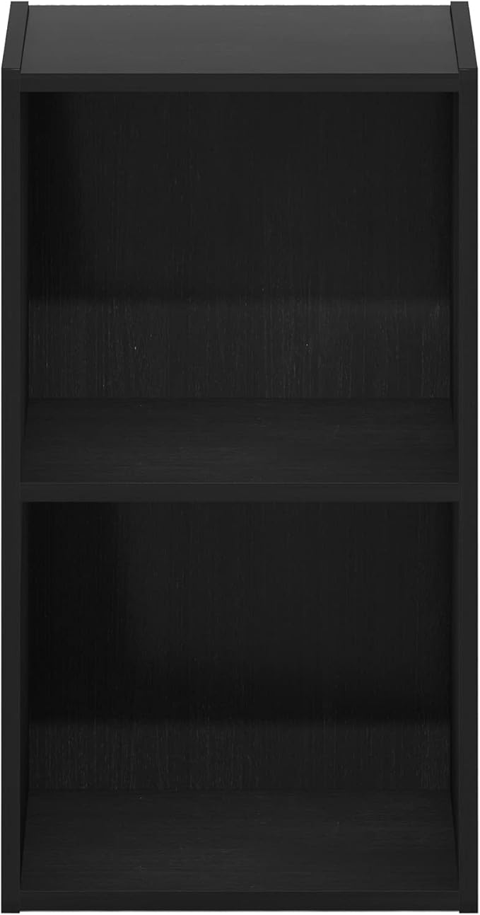 Furinno PASIR Book Shelf, 2-Tier Modern Bookshelf, Open Shelves Bookcase 9 x 12 x 21, Easy Assembly, for Living Room, Bedroom, Home Office, Blackwood
