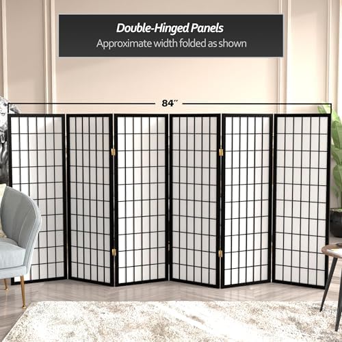 4 ft. Short Window Pane Shoji Screen - Black - 6 Panels