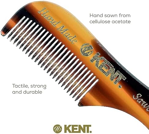 Kent A 81T X-Small Gentleman's Beard and Mustache Pocket Comb, Fine Toothed Pocket Size for Facial Hair Grooming and Styling. Saw-cut of Quality Cellulose Acetate, Hand Polished. Hand-Made in England