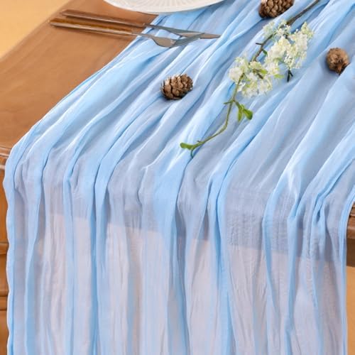Light Blue Cheesecloth Table Runner Fall Boho Wedding Birthday Home Decor
