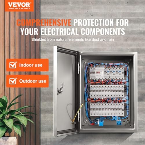 Steel Electrical Box, 20"x 16"x 8", 304 Stainless Steel Electrical Enclosure Box, Wall-Mounted Outdoor Electrical Electronic Equipment Enclosure with Mounting Plate Hinges Lock, IP66 Waterproof